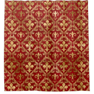 Cortina Para Box Padrão Fleur-de-lis vermelho luxuoso