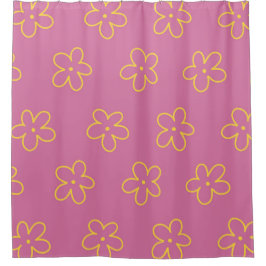 Cortina Para Box Padrão Flor Simples Amarelo Roxo Retro