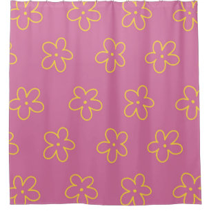 Cortina Para Box Padrão Flor Simples Amarelo Roxo Retro