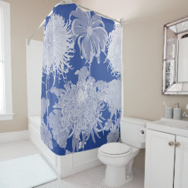 Cortina Para Box Padrão Floral Azul de Chinoiserie Vintage Chinoise