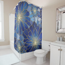 Padrão Floral Azul Dourado Moderno