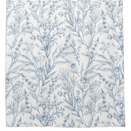 Cortina Para Box Padrão Floral Azul-Toile Francês