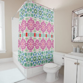 Cortina Para Box Padrão floral boêmio Design de mosaico em aquarela