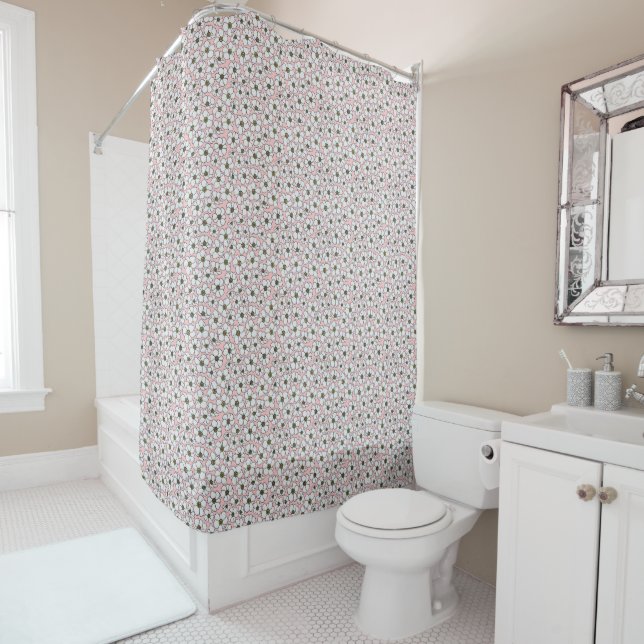 Cortina Para Box Padrão Floral Boho Branco e Rosa  (In Situ)