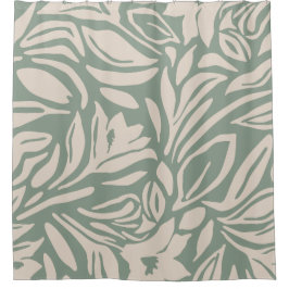 Cortina Para Box Padrão Floral Botânico em Sage e Creme