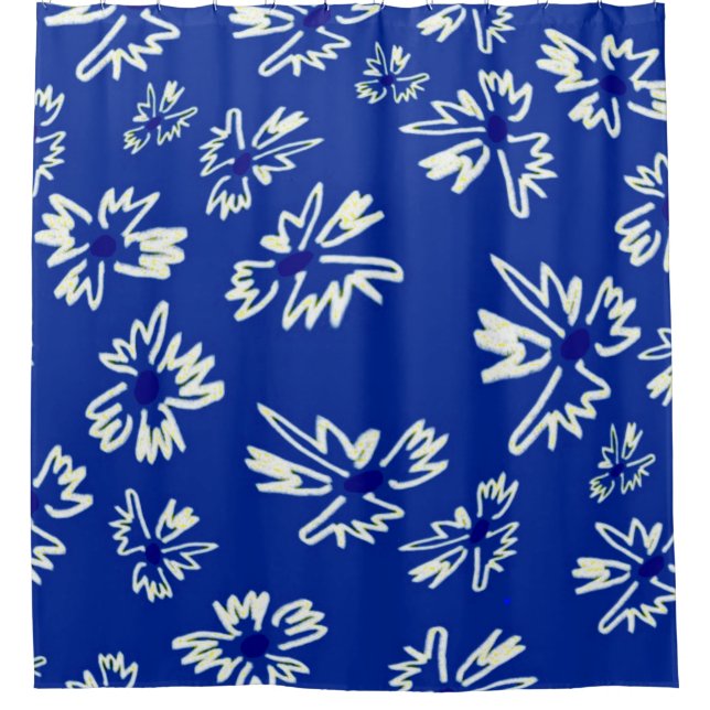 Cortina Para Box padrão floral branco e azul (Frente)