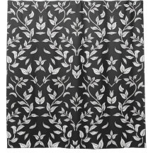 Padrão Floral Branco e Preto Elegante