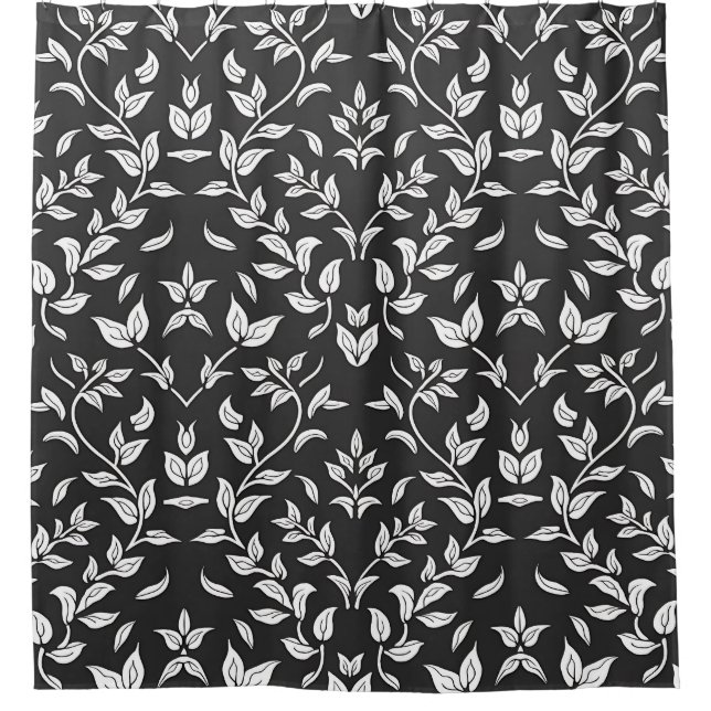 Cortina Para Box Padrão Floral Branco e Preto Elegante (Frente)