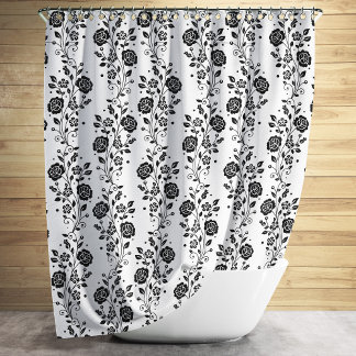 Cortina Para Box Padrão Floral Branco E Preto Elegante