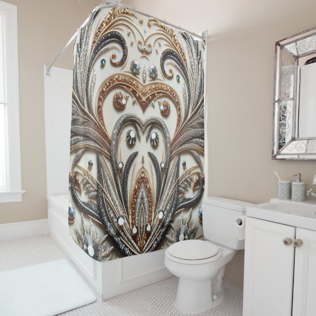 Cortina Para Box Padrão floral brilhante com gemstone (In Situ)