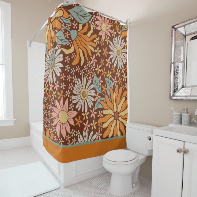 Cortina Para Box Padrão Floral Camelo Boho Retrô (In Situ)