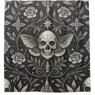 Cortina Para Box Padrão Floral Celestial de Caveira Gótica (1)