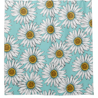 Cortina Para Box Padrão Floral da margarida azul