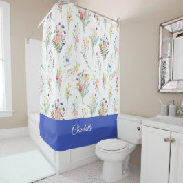 Cortina Para Box Padrão Floral de Aquarela de Flores Silvestres