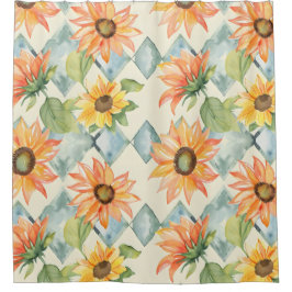 Cortina Para Box Padrão floral de aquarela de girassóis