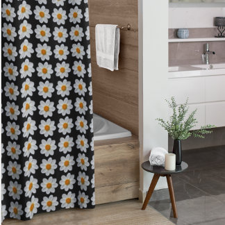 Cortina Para Box Padrão Floral de Dahlia Branca em Preto