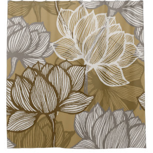 Cortina Para Box Padrão floral de deco de arte. Flor gold line art.
