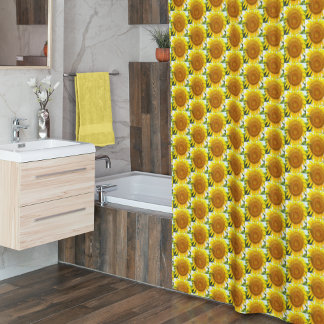 Cortina Para Box Padrão Floral de Girassol Amarelo Grande