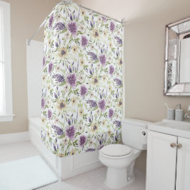 Cortina Para Box Padrão Floral de lavanda e Aquarela
