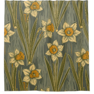 Cortina Para Box Padrão Floral de Narciso Amarelo Branco Minimalist