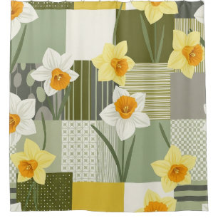 Cortina Para Box Padrão Floral de Narciso de Meados do Século