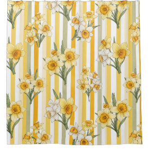 Cortina Para Box Padrão Floral de Narciso Listrado (1)