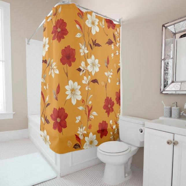 Cortina Para Box Padrão Floral de Pintura de Outono Laranja (In Situ)