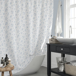Cortina Para Box Padrão Floral Delicado Casa de Praia Azul Branco