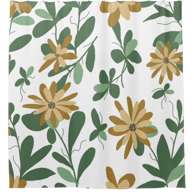 Cortina Para Box Padrão Floral Design 277 Verde Laranja Branco (Frente)