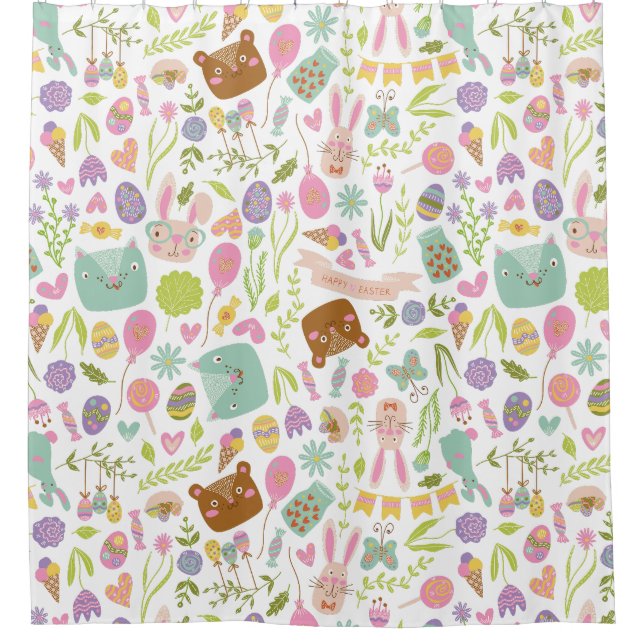 Cortina Para Box Padrão Floral do felz pascoa Bunny (Frente)