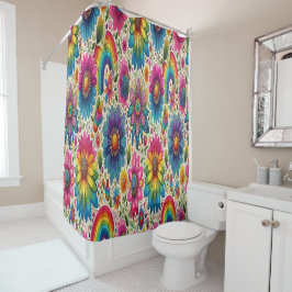 Cortina Para Box Padrão Floral Hippie Arco-Íris Retrô