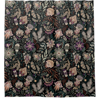 Cortina Para Box Padrão Floral Paisley Vintage Escuro Arte Popular