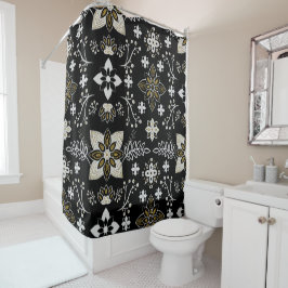 Cortina Para Box Padrão floral preto e branco ornamentado