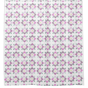 Cortina Para Box Padrão floral rosa e mauve sobre fundo branco