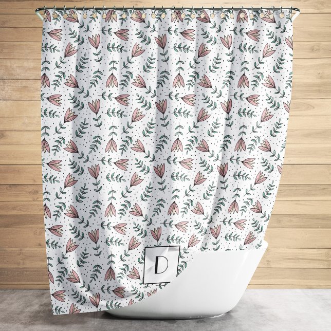 Cortina Para Box Padrão Floral Rosa Monograma Elegante (Elegant Monogram Pink Floral Pattern Shower Curtain)