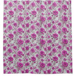 Cortina Para Box Padrão Floral Rosa Vibrante Com Flores Magenta