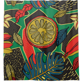 Cortina Para Box Padrão floral tropical em forma de rabisco com fru