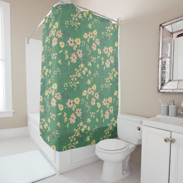 Cortina Para Box Padrão Floral Verde Boho Moderno (In Situ)