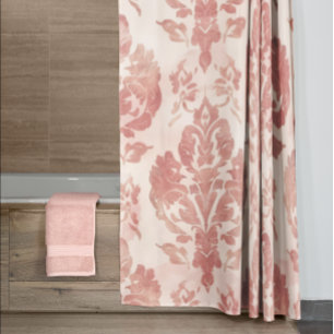 Cortina Para Box Padrão Floral Vintage de Aquarela em Tom Rosa Dama