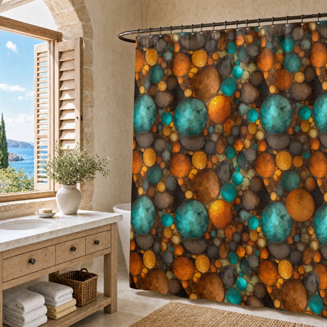 Cortina Para Box Padrão Fractal Abstrato Turquesa Marrom (Criador carregado)