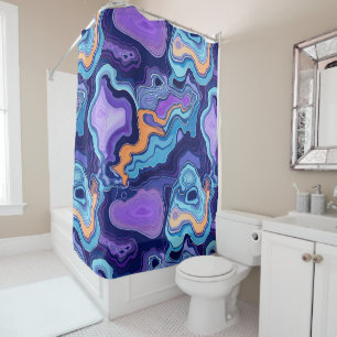 Cortina Para Box Padrão Funky Purple Aqua Mix Abstrato Geode Agate