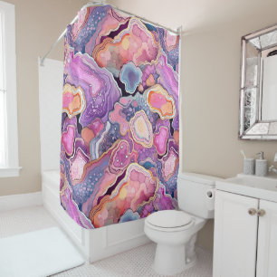 Cortina Para Box Padrão Funky Purple Blue Mix Abstrato Geode Agate