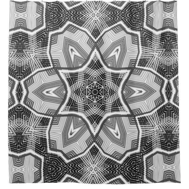 Cortina Para Box Padrão geométrico de abertura de preto branco (Frente)