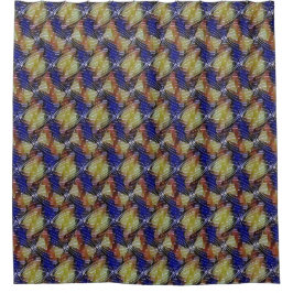 Cortina Para Box Padrão geométrico de onda azul e dourado abstrato