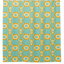 Cortina Para Box Padrão geométrico estilizado em hexágono laranja n