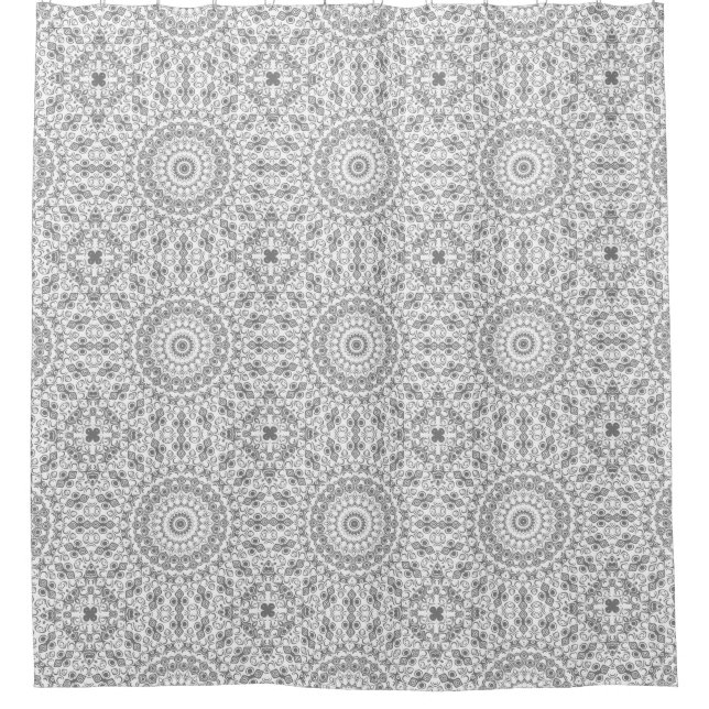 Cortina Para Box Padrão Geométrico Mandala Cinza (Frente)