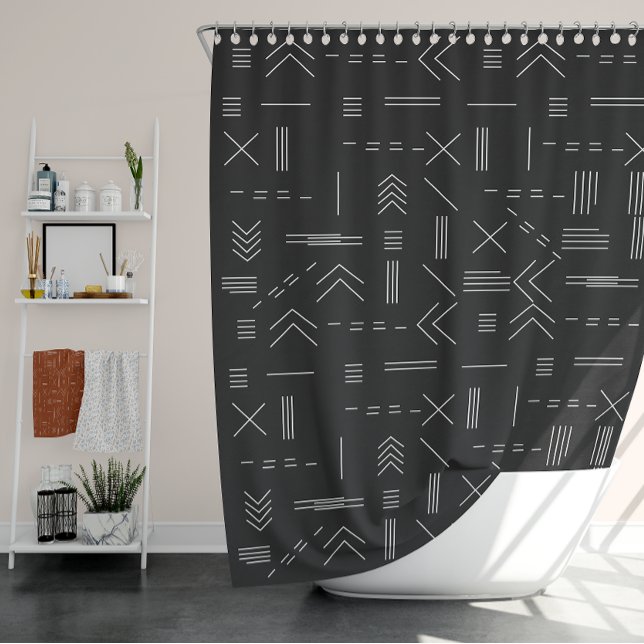 Cortina Para Box Padrão Geométrico Moderno, Gordo Branco Negro (Black White Gorgeous Modern Geometric Pattern Shower Curtain)
