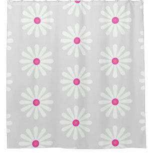 Cortina Para Box Padrão grande de margaridas cor-de-rosa e branca e