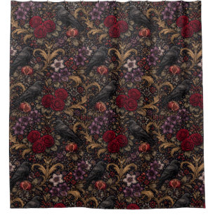 Cortina Para Box Padrão Inspirado em William Morris - Corvos Gótico
