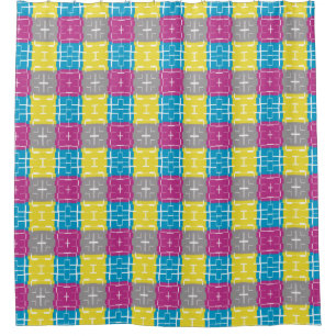 Cortina Para Box Padrão legal de Cinza Amarelo Azul Roxo